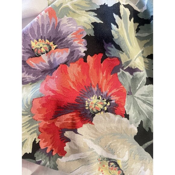 VTG Queen Size Flat Sheet Linen Cotton Black Red Lavender Floral Cottage French - Picture 10 of 11